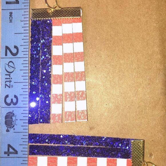 ☀️3/$12☀️ American Flag Inspired Tassel Earrings with Hypoallergenic Hooks. - Picture 2 of 4